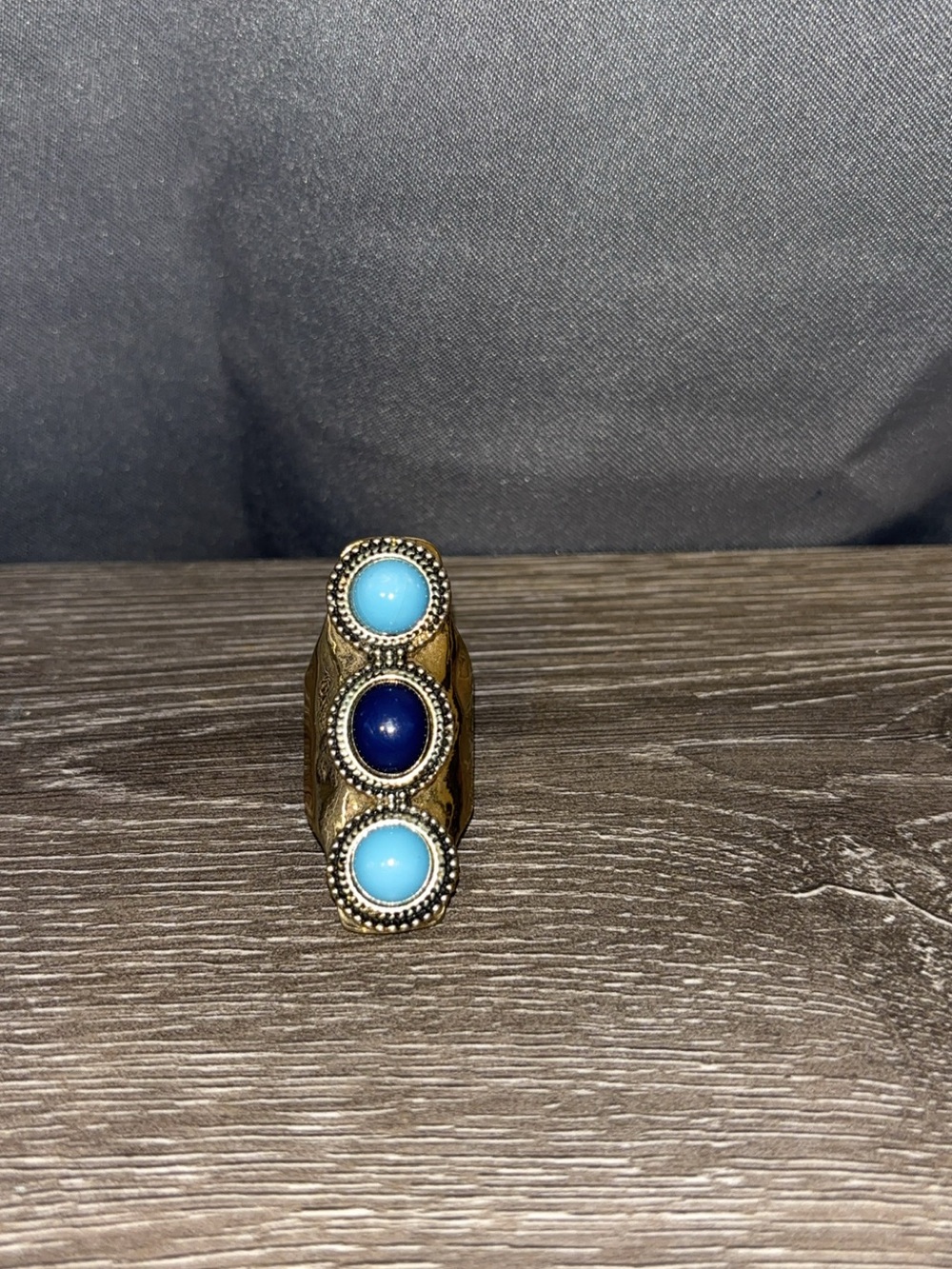 Sam Edelman Gold-Tone Ring with Turquoise and Navy Cabochons